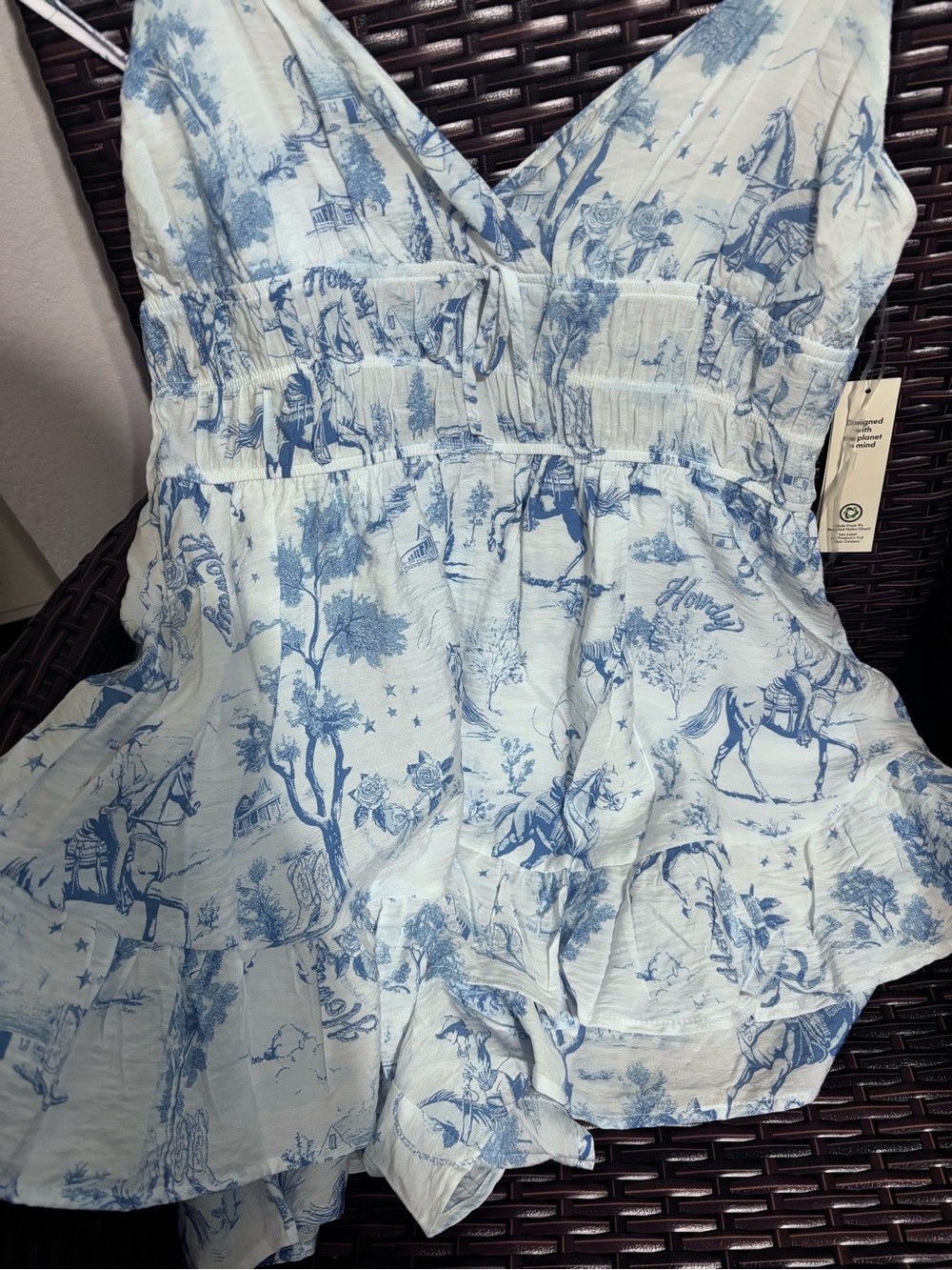 Blue & White Horse Print Sundress